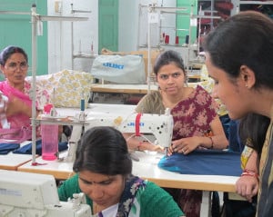 supervising workers fabric factory